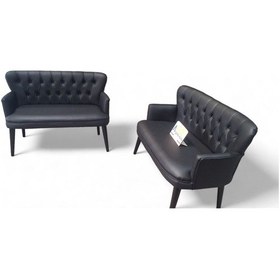 Resim Ahşap Ayaklı Kollu Siyah Deri Ofis Koltuğu Büro Koltuğu Deri Ofis Bekleme Koltuğu 2 Adet İkili Siyah 