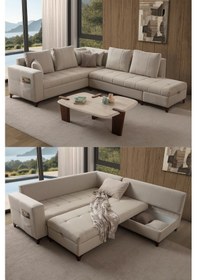 Resim Aura Köşe Koltuk Takımı Krem Sağ Köşe Krem 