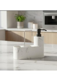 Resim Marmo Sıvı Sabunluk Gerçek Mermer Beyaz Açık Gri - Beyaz 