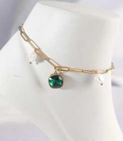 Resim Tua Moda 316l Çelik Gold Renk Zümrüt Taş Tasarımlı Halhal Çok Renkli 