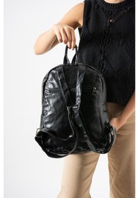 Resim Yıkama Suni Deri Kadın Sırt Çantası Vegan Deri Bayan Sırt Çantası 30 20 Cm Yumuşak Doku Çok Cepli Siyah 