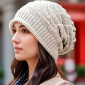 Resim Kış Örgü Beanie Şapka - Moda Polyester Kalın Slouch Şapka ile Lastik Kulak Isıtıcıları, El Yıkamalı Hafif Örgü Şapka 
