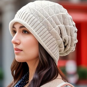 Resim Kış Örgü Beanie Şapka - Moda Polyester Kalın Slouch Şapka ile Lastik Kulak Isıtıcıları, El Yıkamalı Hafif Örgü Şapka 