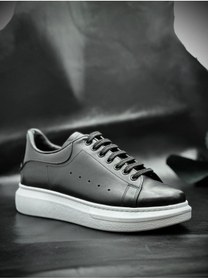 Resim BESS SHOES Hakiki Deri Siyah Erkek Spor Ayakkabı – Ortopedik, Yüksek Tabanlı, Günlük Rahat Sneaker 