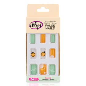 Resim Eklips Takma Tırnak Turuncu Yeşil Portakal Desenli Kare 24'lü 