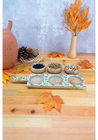 Resim Bambum Kangura - Mango Ağacı 4 Parça Çerezlik Sunumluk Yaprak Desen Ahşap 