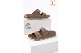 Resim Albishoes Unisex Erkek Tokalı Yumuşak Rahat Taban Deri Görünümlü Günlük Ev Dışarı Erkek Terlik 