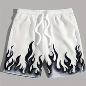 Resim Erkeklerin Şık Alev Baskılı Plaj Şortları - Rahat Polyester Bağcıklı Bel, Yaz için Hafif ve Rahat | Golf, Balıkçılık, Basketbol, Kamp, Spor Salonu, Mayo için Çok Yönlü Şortlar | Rahat Fit Şortlar, Mayo Şortları 