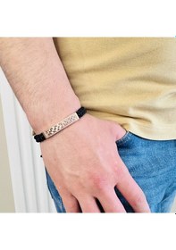 Resim Gümüş Erkek Bileklik,14k Rose Altın Kaplama,el Örgüsü Bileklik 
