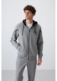 Resim Tommy Life Gri Melanj Pamuklu Kalın Yumuşak Dokulu Comfort Fit Baskılı Erkek Eşofman Takım - 85236 GRİ MELANJ 
