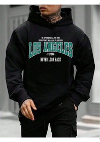 Resim Startmore Adrift Unisex Kadın/erkek Siyah Los Angeles 1996 Baskılı Oversize Kapüşonlu Sweatshirt Siyah 