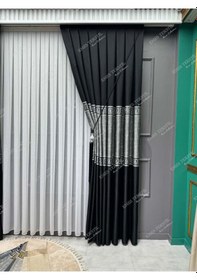 Resim Pallas Desen Lüks Siyah Pano Fon Perde Gümüş Detaylı Sık Pile Tek Kanat Fiyatı Siyah 