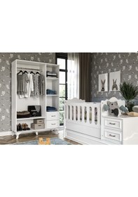 Resim KznHome Kartopu Country Tarzı Bebek Odası Takımı - 3 Parçalı Tamamı MDF Beyaz 