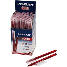 Resim 50 Adet Pensan Büro Kırmızı Tükenmez Kalem M-medium - 1.0mm Uç 4 Mavi 