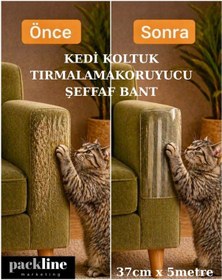 Resim Packline Marketing Kedi Koltuk Tırmalama Koruyucu Şeffaf Yapışkanlı Mobilya Tırmalama Önleyici Bandı 37cm X 5metre 
