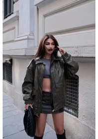 Resim Suni Deri Pilot Ceket Siyah 