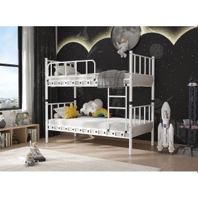 Resim Dzgn Home Zambak Genç Çocuk Yatak Odası Metal Ranza Ve Karyola - 90 X 190 Cm - Beyaz 90 x 190 CM 