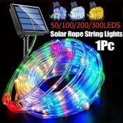 Resim 1 adet Güneş Enerjili İp Işıklar 50/100/200/300 LED Hava Koşullarına Dayanıklı Dış Mekan Dizisi Işıkları ile Güneş Panosu, 3 Renk Seçeneği (Beyaz/Sarı/Yeşil), Taşınabilir Buton Kontrollü Bahçe Işıkları için Düğün, Parti, Noel Süslemeleri, Etkinlik Ortam Aydınlatması, Güneş Enerjili Dizi Işıklar 