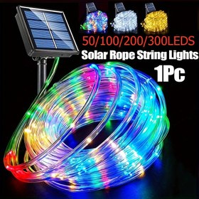 Resim 1 adet Güneş Enerjili İp Işıklar 50/100/200/300 LED Hava Koşullarına Dayanıklı Dış Mekan Dizisi Işıkları ile Güneş Panosu, 3 Renk Seçeneği (Beyaz/Sarı/Yeşil), Taşınabilir Buton Kontrollü Bahçe Işıkları için Düğün, Parti, Noel Süslemeleri, Etkinlik Ortam Aydınlatması, Güneş Enerjili Dizi Işıklar 