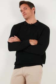 Resim Buratti Pamuklu Regular Fit Düğmeli Polo Yaka Erkek Sweat 5905739 Siyah 