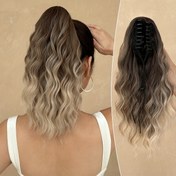 Resim Ombre Renkli Pençe At Kuyruğu Uzatma Saç Aksesuarları 35.56 cm Uzun Dalgalı Isıya Dayanıklı Sentetik At Kuyruğu Saç Parçası Kadınlar İçin Günlük Kullanım 