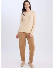 Resim DeFacto Pantolon Straight Fit Lastikli Bel Piliseli Basic Düz D4405AX24WNBN233 Kahve 