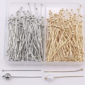 Resim 240 adet/35mm Kutulu Top Başlı Pimler, DIY Boncuklama için Demir Yuvarlak Başlı Pimler, Çift Renkli Set Bükülebilir ve Kesilebilir Kolye Bilezik Küpe Saç Aksesuarları Cüzdan Yapımı Dayanıklı Takı Malzemeleri Bağlantı İğneler Zincir Yapımı Özel Pimler El Sanatları Aksesuarları 