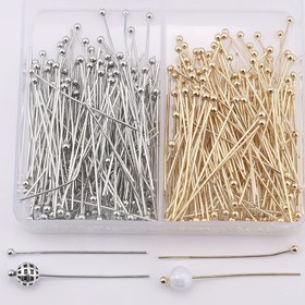 Resim 240 adet/35mm Kutulu Top Başlı Pimler, DIY Boncuklama için Demir Yuvarlak Başlı Pimler, Çift Renkli Set Bükülebilir ve Kesilebilir Kolye Bilezik Küpe Saç Aksesuarları Cüzdan Yapımı Dayanıklı Takı Malzemeleri Bağlantı İğneler Zincir Yapımı Özel Pimler El Sanatları Aksesuarları 