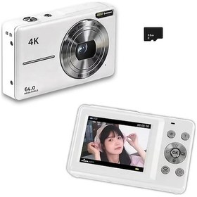 Resim Reedark Beyaz Dijital Fotoğraf Makinesi 4k/30fps 64mp 2.4" Ekran 18x Zoom Fotoğraf-video Çekimi 32gb Hafıza Kartı Dahil Temel Batarya 