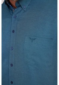 Resim Tudors Erkek Regular Fit Klasik Kesim Düğmeli Yaka Pamuklu Kolay Ütü Oxford Düz Yeşil Gömlek-33881 Yeşil 