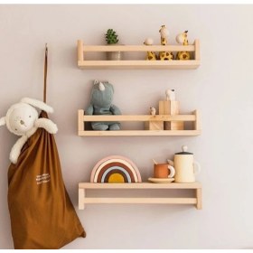 Resim Babyroomstore Montessori Kitaplık Çocuk Bebek Odası Rafı Ahşap Kitaplık Askılık 60CM 3lü Ters Düz Raf 