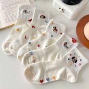 Resim 5 Çift Kadın Sevimli Köpek ve Kalp Desenli Kısa Çorap - Yumuşak, Nefes Alabilen, Ayak Bileği Uzunluğunda, Renkli Detaylarla Beyaz, Günlük Giyim İçin Mükemmel, Sevimli Çoraplar 