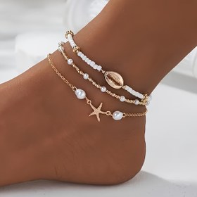 Resim Kadınlar için 3 adet Boho Tarzı Ayak Bilek Zinciri Seti - Deniz Yıldızı ve Kabuk Kolye Ayak Takıları, Çinko Alaşımlı, Plaj, Parti ve Günlük Kullanım için İdeal, Plaj Aksesuarları|Boho Tarzı Ayak Bilek Zincirleri|Çinko Alaşımlı Ayak Takıları 
