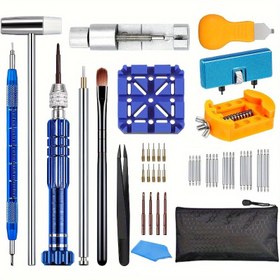 Resim Screwdriver Set, Spring Bar Tool ve Daha Fazlası ile Saat Tamir Kiti - Profesyonel Saat Pil Değişimi ve Link Kaldırma, Boyut Değiştirme, Açıcı ve Temizleme Kiti - Temel Saat Bakım Araçları, Saat Aksesuarları 