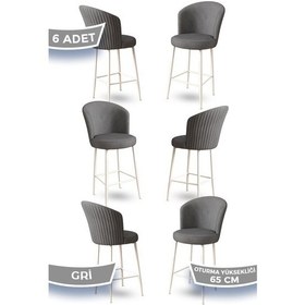 Resim Canisa Alte Serisi 6 Gri Sandalye 65 Cm Ada Mutfak Bar Sandalyesi Babyface Kumaş Beyaz Metal Ayaklı Sandalye Gri Ayaklar Beyaz 