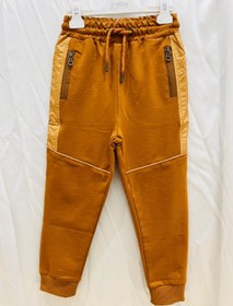 Resim Erkek Çocuk Beli Lastik ve Kordonlu Fermuar Cepli Parçalı Paraşüt Şeritli Eşofman Altı - Taba - 12 Yaş 
