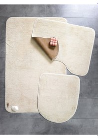 Resim Ultrasoft Düz Vizon 3 Lü Banyo Halısı Paspası Kaymaz Deri Taban M vizon 