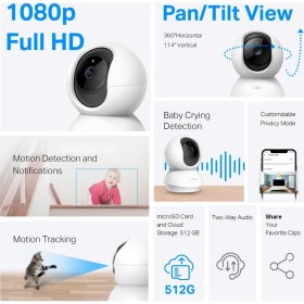 Resim TP-Link Tapo C200 | Akıllı Wi-Fi Güvenlik Kamerası | 1080P Full HD | 360° Hareket Takibi | 9m Gece Görüşü | Çift Yönlü Ses | Alarm | Bebek Ağlaması Tespiti | Bulut/SD Kart Depolama | Anlık Uyarılar 