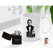 Resim Bk Gift Kişiye Özel Babalar Günü Hediyesi Godfather Baba Tasarımlı Kupa Bardak Ve Benzinli Çakmak Seti-3 