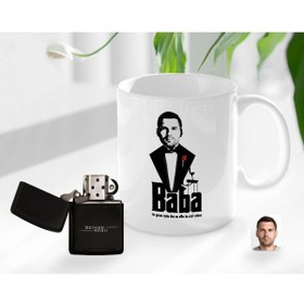 Resim Bk Gift Kişiye Özel Babalar Günü Hediyesi Godfather Baba Tasarımlı Kupa Bardak Ve Benzinli Çakmak Seti-3 