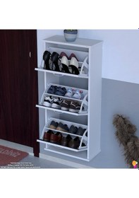 Resim Modilayn Varbi Asma Kapı Önü 52x 115x 26 Cm Lik 3 Düşer Kapak 6 Göz Bölmeli Ayakkabılık Antrasit - Beyaz 