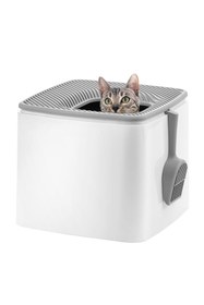 Resim Hype Store ABD Büyük Premium Kare Üst Girişli Kedi u Çöp Parçacık Yakalama Kapağı ve Gizlilik Duvarları ile Kit 