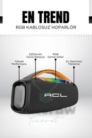 Resim Yussraw ACL-5825, 100Watt gücünde, RGB LED ışıklı ve mikrofonlu kablosuz hoparlör 