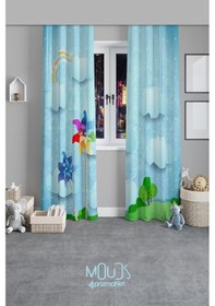 Resim Rüzgar Gülü Desenli Fon Perde Çocuk Ve Bebek Odası Süet Baskılı Ekstrafor Büzgü 2 Kanat Prd-60 Çok Renkli 