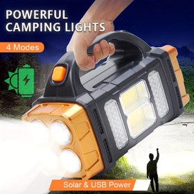 Resim 1 Adet Güneş Enerjili Acil Durum Feneri, Çok Fonksiyonlu LED Kamp Lambası, Taşınabilir Dış Mekan Meşale USB Şarjlı, Kırmızı Işık, SOS Sinyali, Nikel Pil Dahil Kampçılık, Yürüyüş, Balıkçılık İçin 