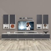 Resim Decoraktiv Ekoflex 8da Mdf Krom Ayaklı Tv Ünitesi Tv Sehpası - Beyaz - Antrasit 