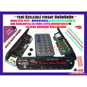 Resim Bluetoothlu Oto Teyp Usb/Sd Çevirici Aux Kumandalı Mikrofonlu 