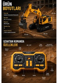 Resim Buharlı Işıklı Sesli Metal Alaşım Excavator Uzaktan Kumandalı Rc İş Makinesi Sarı 