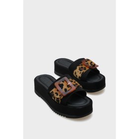 Resim Capone Outfitters Marin Dolgu Topuklu Leoparlı Tokalı Süet Kadın Terlik 