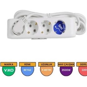 Resim Viko Multilet Dörtlü 5mt Ara Kablolu Grup Priz Topraklı Klemensli Beyaz Diğer 